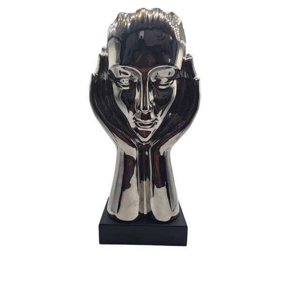 12 Ceramic Head in Hands Sculpture - Picture 2 of 4